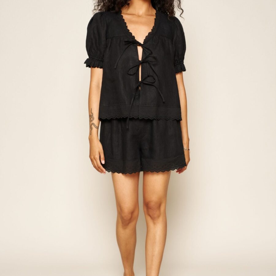 Birdie Top in Black Embroidery