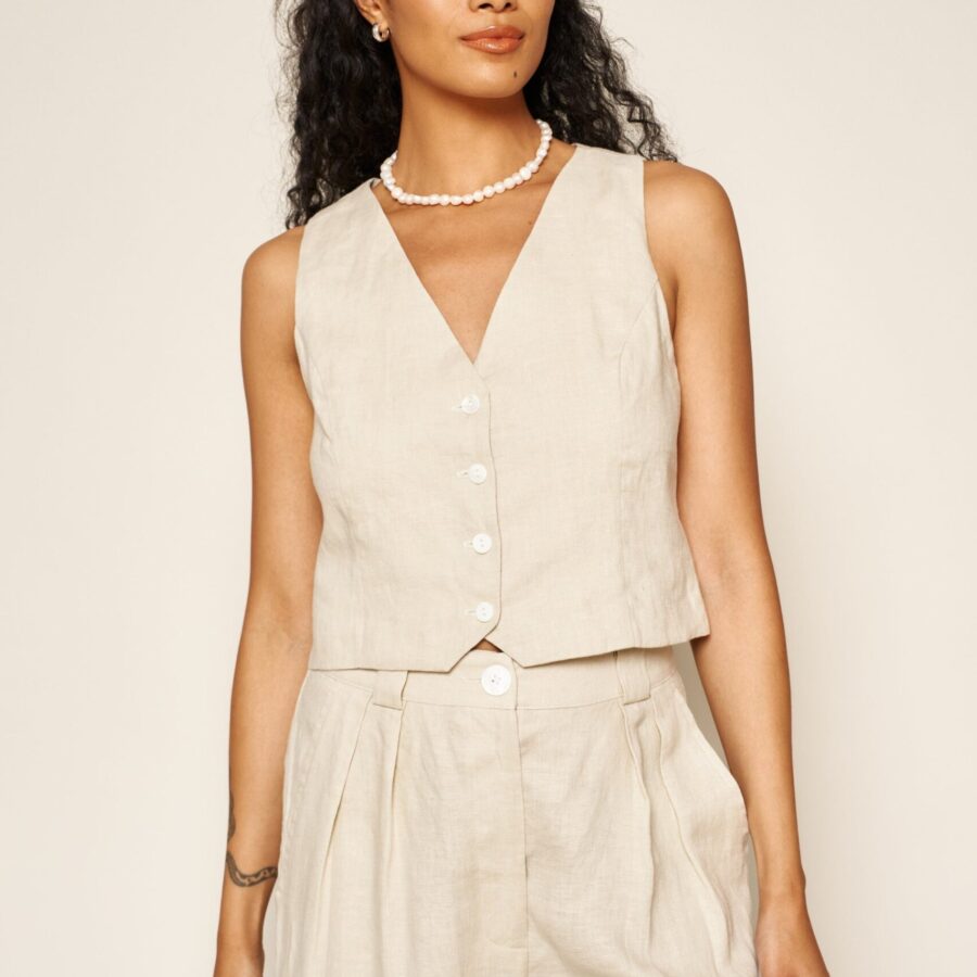 Bowie Vest in Oatmeal Linen