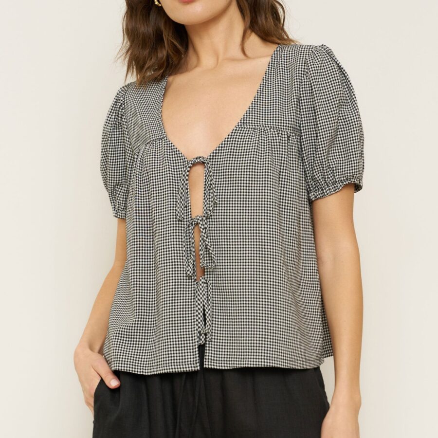 Birdie Top in Black Gingham