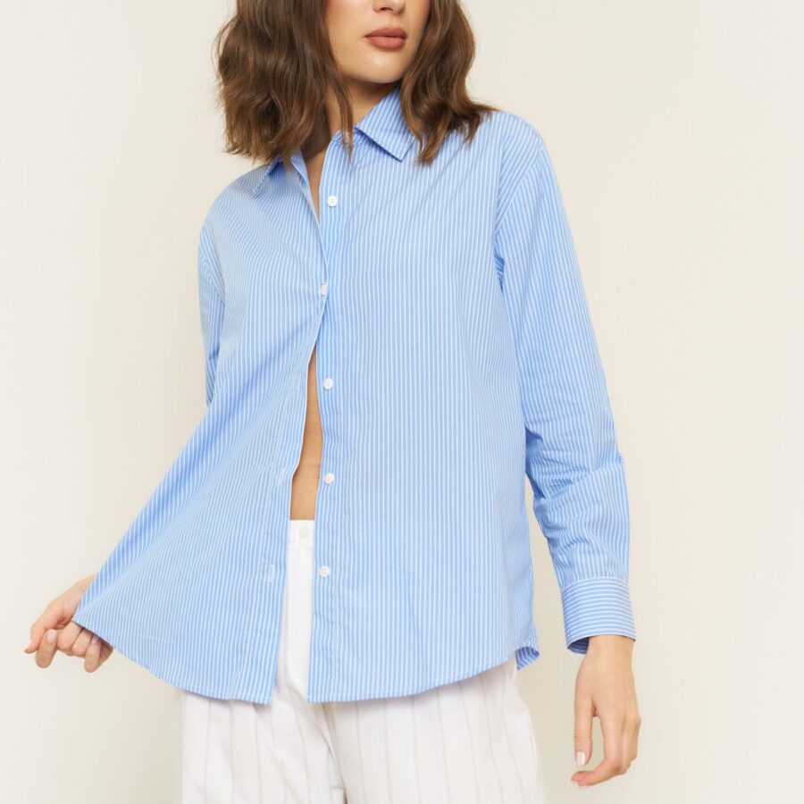 Denise Top in Blue Stripe Poplin
