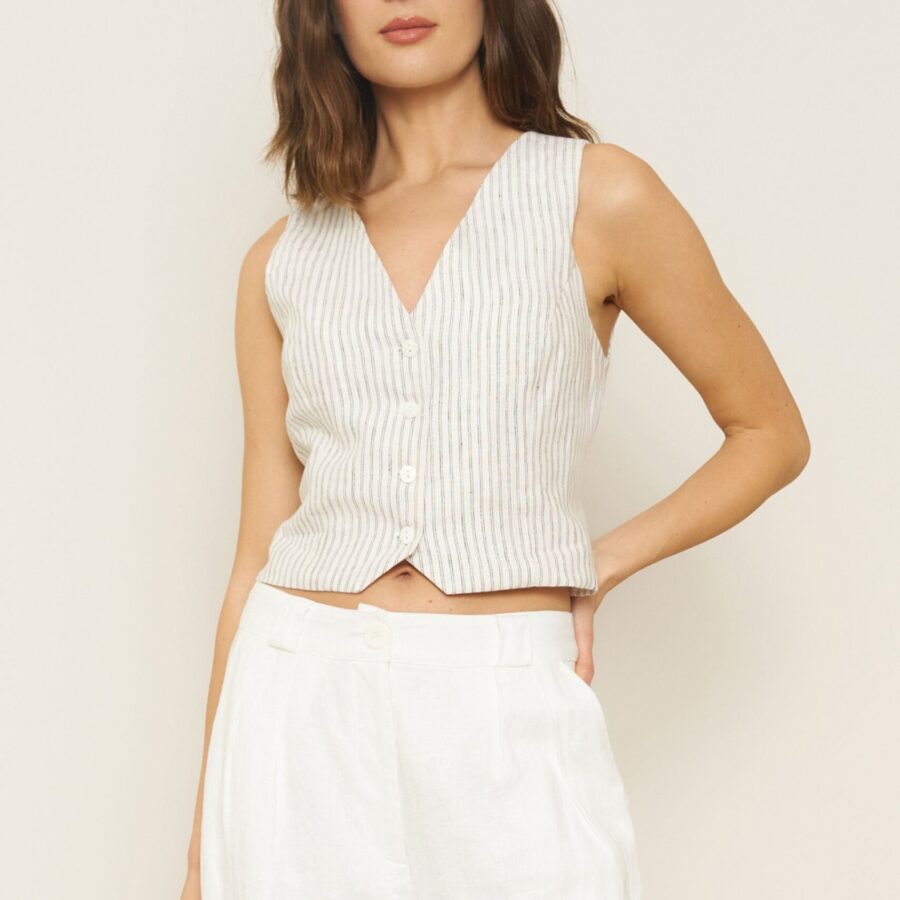 Bowie Vest in Stripe Linen