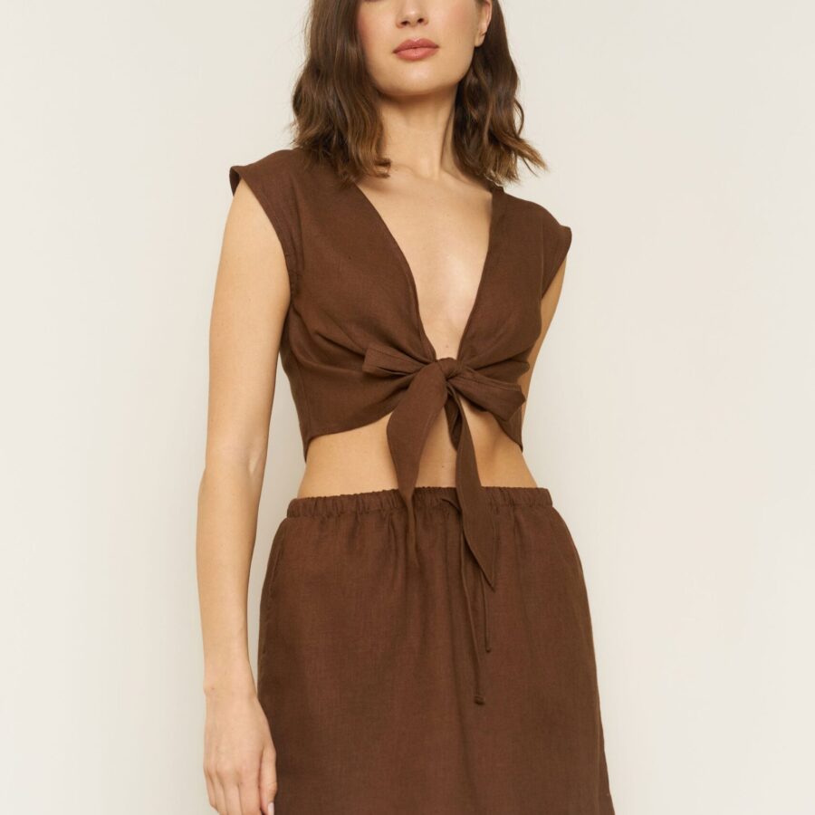 Valentina Top in Chocolate Linen