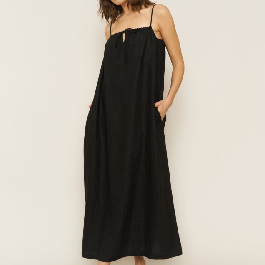 Soliel Dress in Black Linen